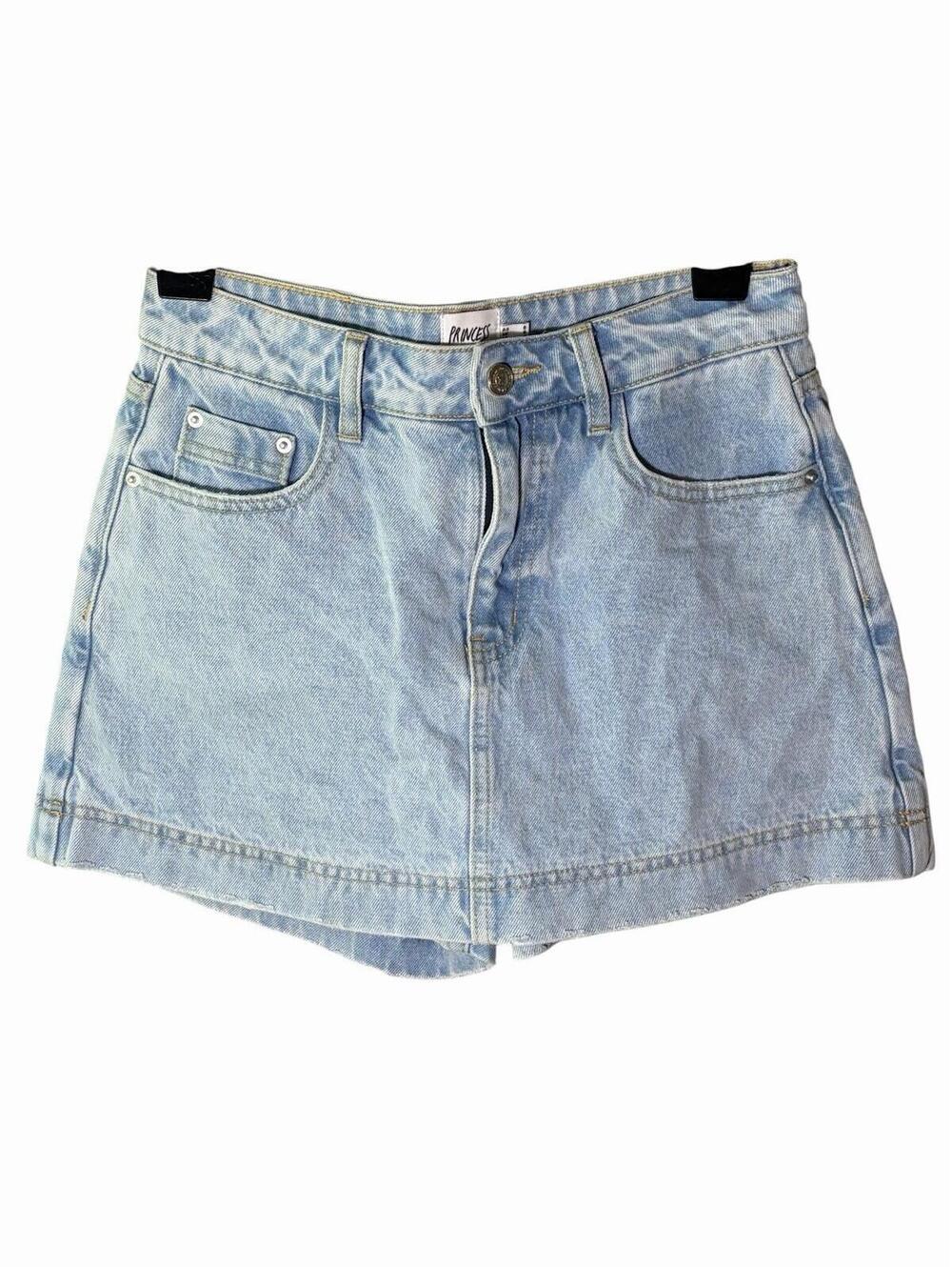 Princess Polly Women's Blue Mid Rise Y2K A Line Mini Denim Jean Skort Size 4